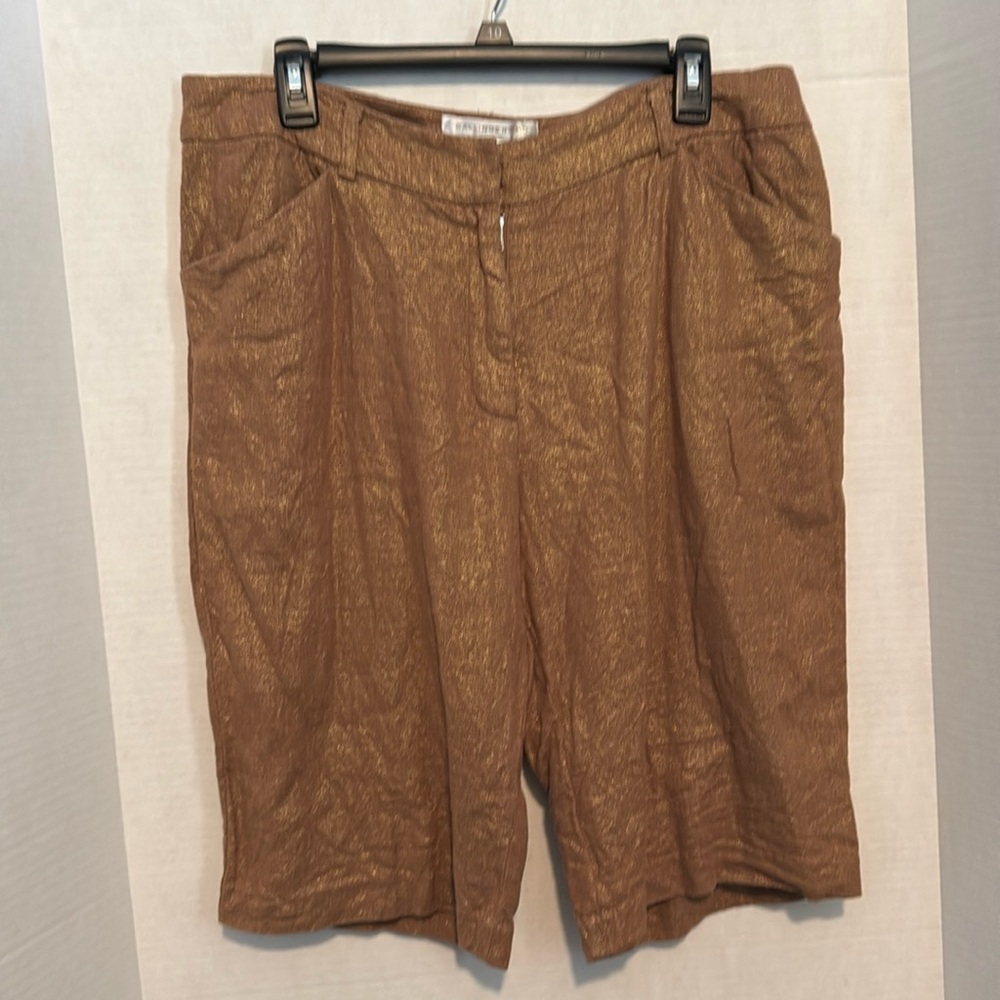 Ballinger Gold Brown and Gold Linen Blend Burmuda Shorts Ladies Size 12